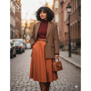 Talbots 100% Pure Irish Linen A-Line midi Skirt Orange Zip Boho comfy fall Sz 18